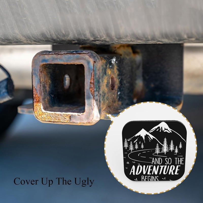 Tnomchey Mountains 2 Receiver Hitch Cover and So The Adventure Begins Words Hiking Road Soft Rubber Protects Hitch Tube Rear Trailer Hitch Cover Universal Fits 2" Receivers for Men Women - Image 4